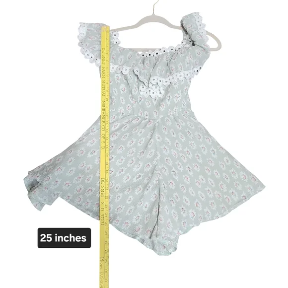 SAINTS SECRETS Womens Romper Small Sage Green Floral Lace Coquette Cottage Boho - Picture 9 of 11